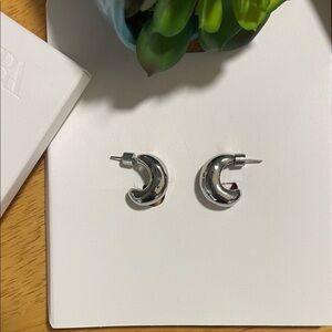 NEW! Zara Raised Silver Metal Open Hoop Earrings, Push Back Fastening 4736/041